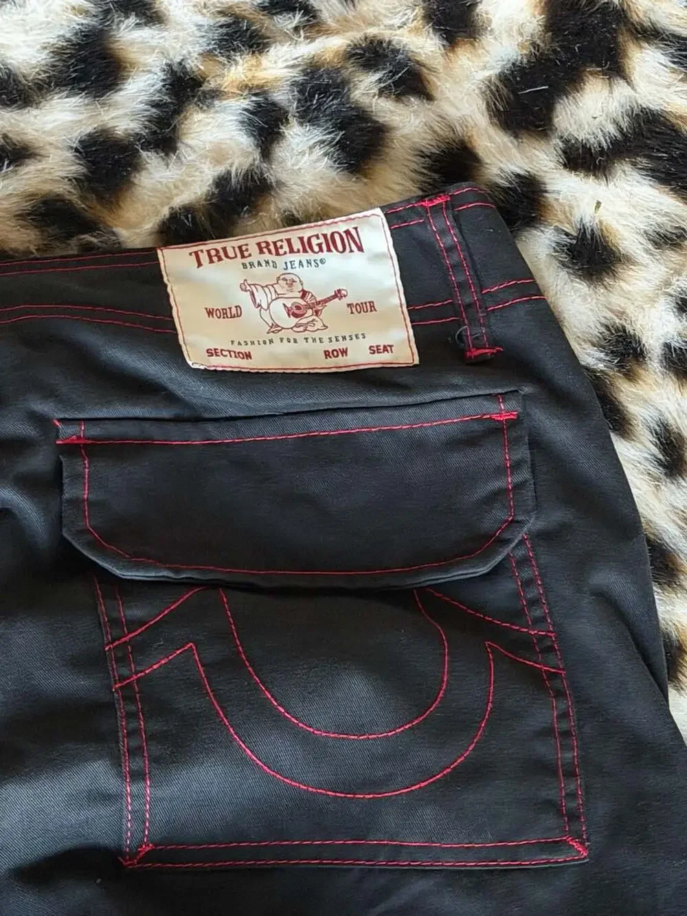 True Religion Black Cargo Pants with Red Contrast Stitching Size 34